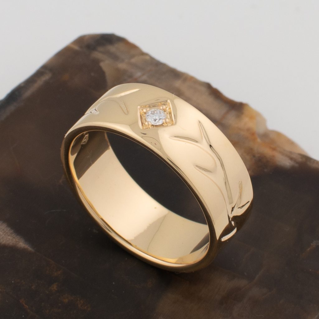 Elk Antler Band with Diamond Accent - Teneff Jewelry