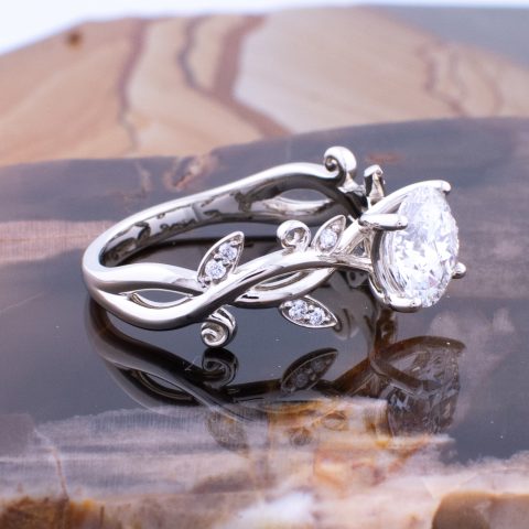 Vine & Leaf Ring with 1½ Carat Diamond - Teneff Jewelry