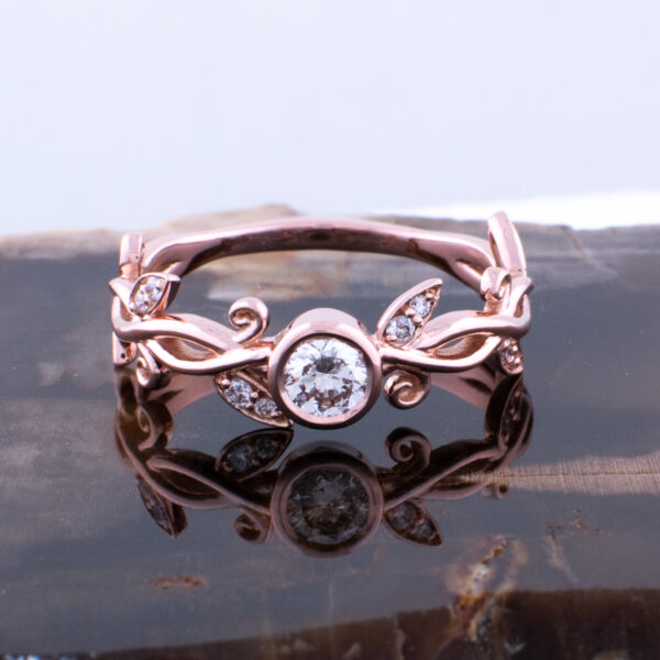 Vines & Leaves Ring with Bezel-Set Center - Image 4