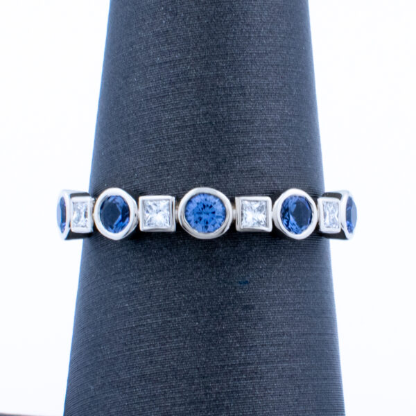 Elegant Lab Sapphire and Lab Diamond Bezel Ring - Image 3