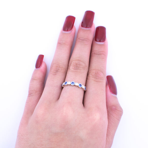 Elegant Lab Sapphire and Lab Diamond Bezel Ring - Image 9